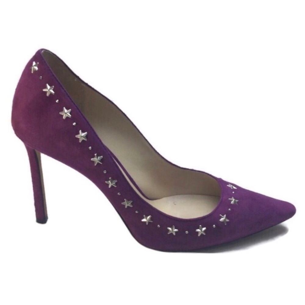 Jimmy Choo Rimy 100 Purple Suede Mini Studs & Stars Pointed Toe Pumps Size 7.5